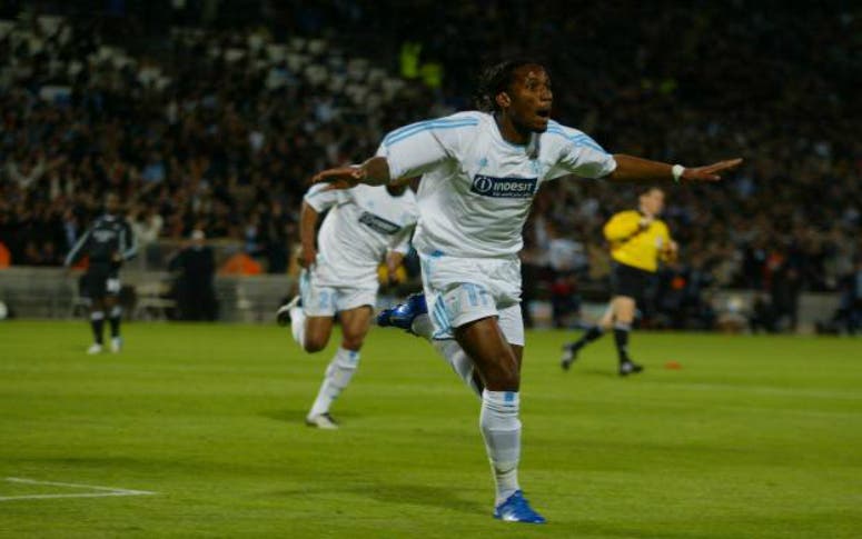 <p>Didier Drogba qui célèbre un but avec l&#8217;OM (Twitter)</p>
