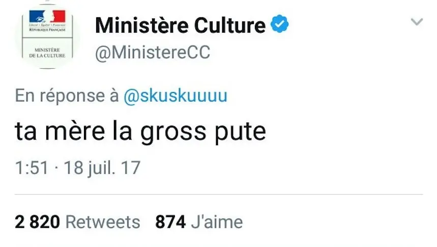 Cette nuit, un ado a usurpé le compte Twitter du ministère de la Culture